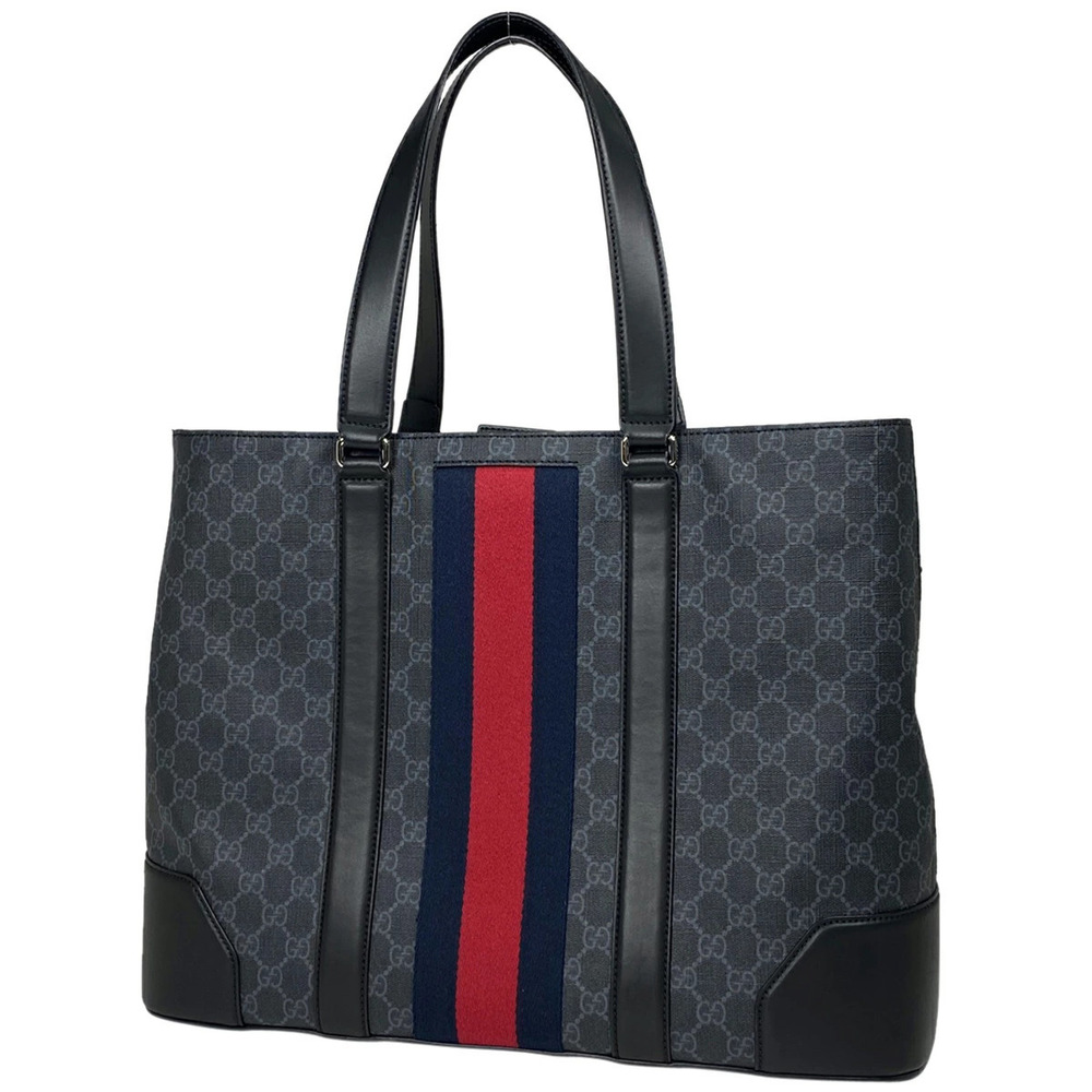 Gucci GG Supreme Sherry Web Tote Bag Canvas Black